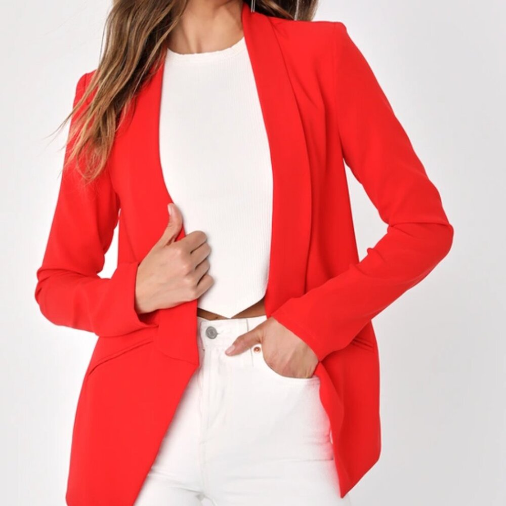 Lulus Miss Punctuality Womens Red Lightweight Blazer - Size XS